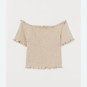 H&M Smocked Off the Shoulder Top in Light Beige